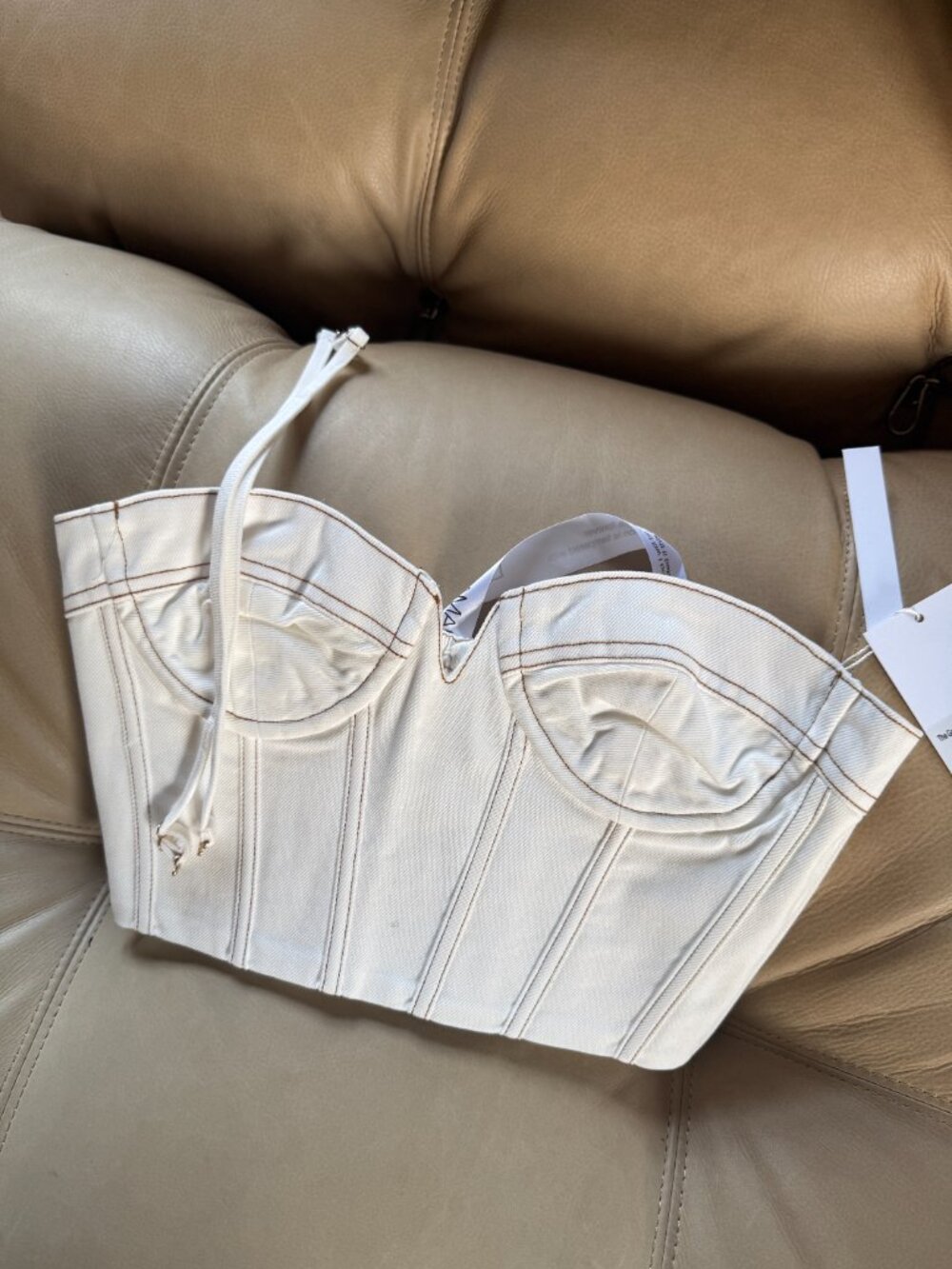 Lisa Maree The Go-Around Denim Bustier Top in White - Picture 4 of 5